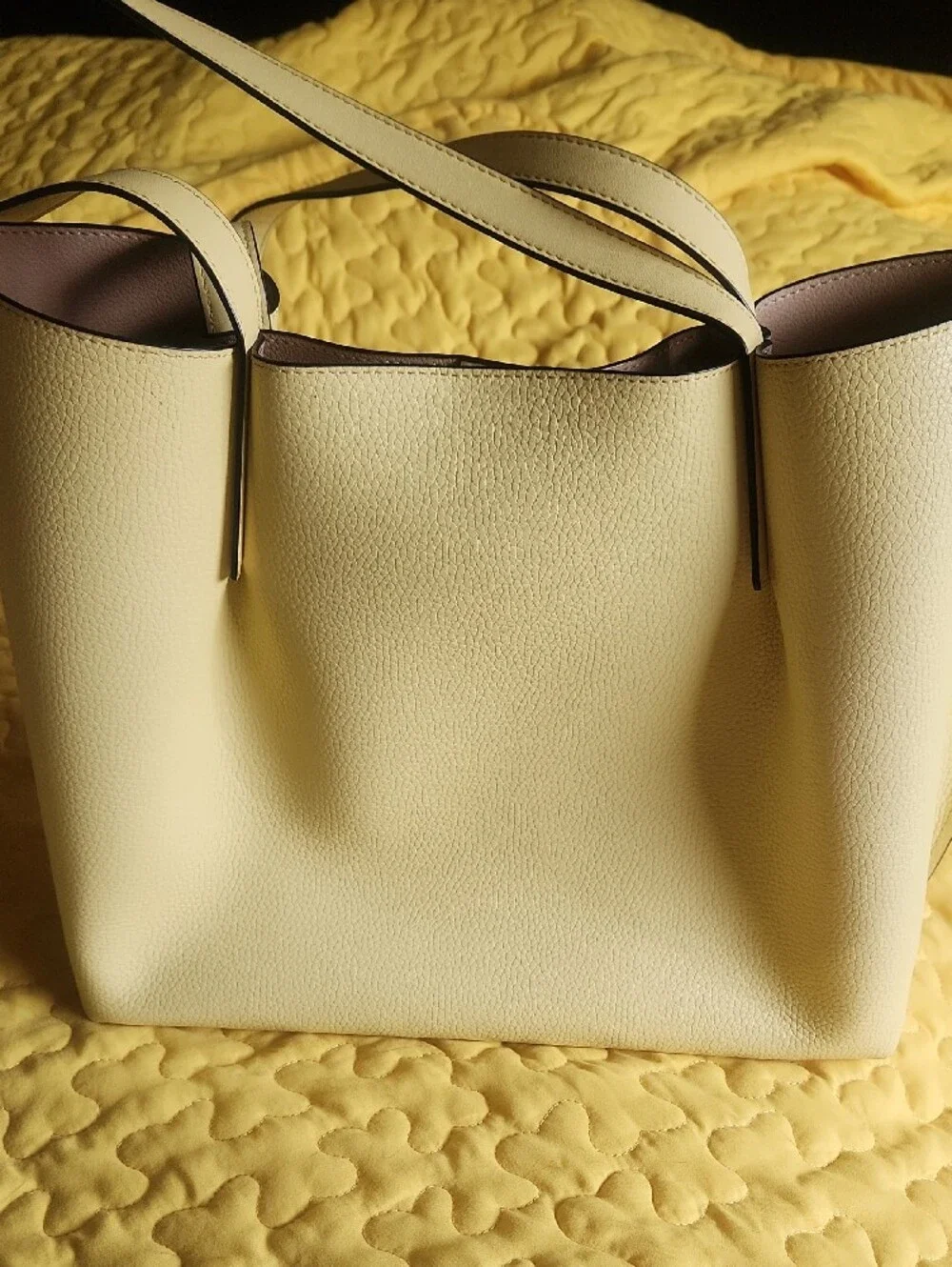 Michael Kors Light Yellow Pebbled Leather Tote with Gold Hardware